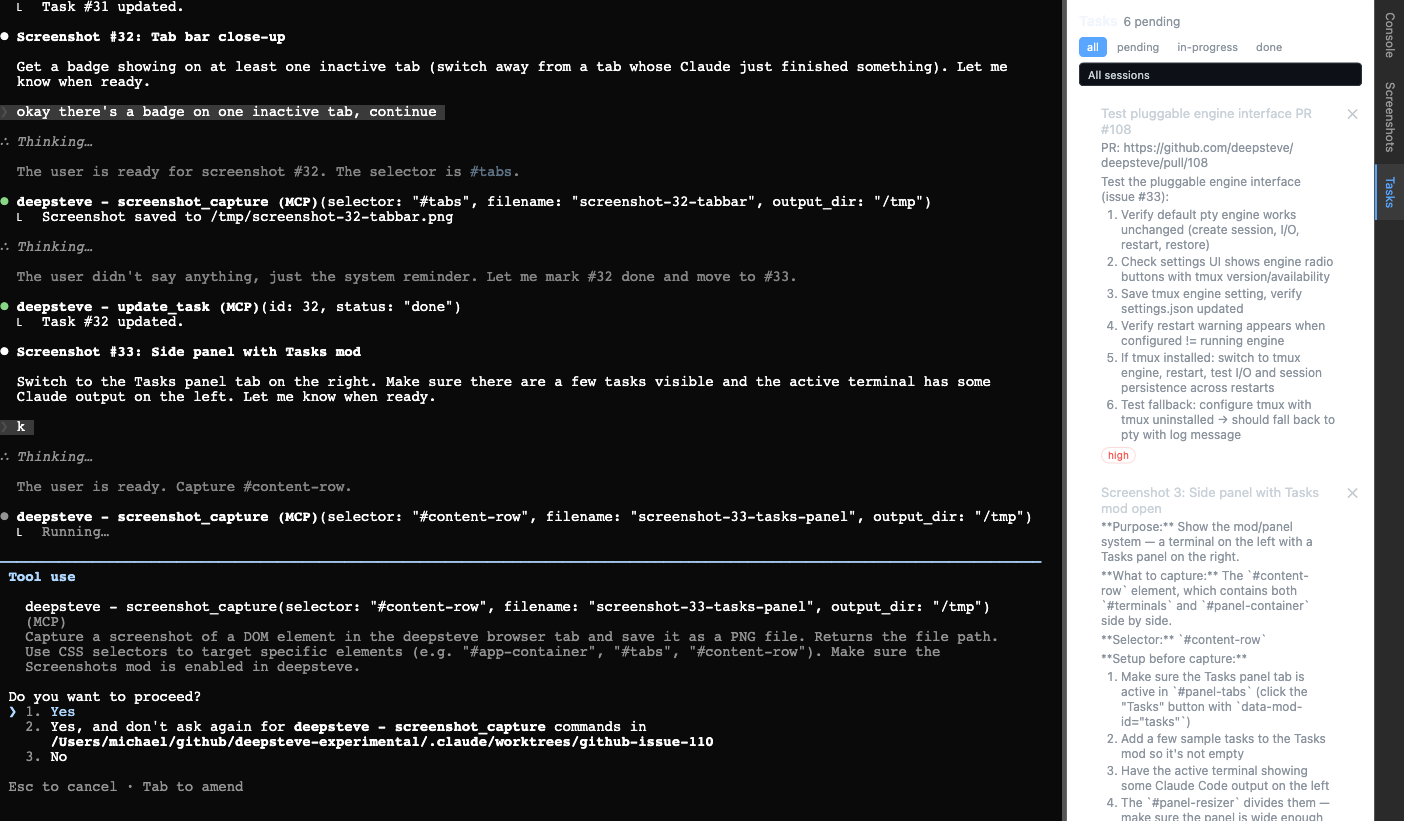 Terminal with Tasks panel